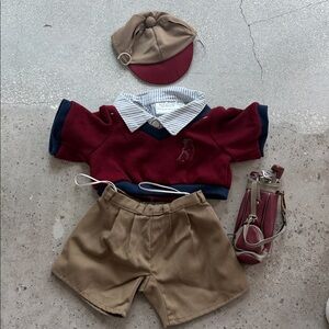 Vintage Build-a-Bear Workshop Original Golf Outfit with Golf Clubs